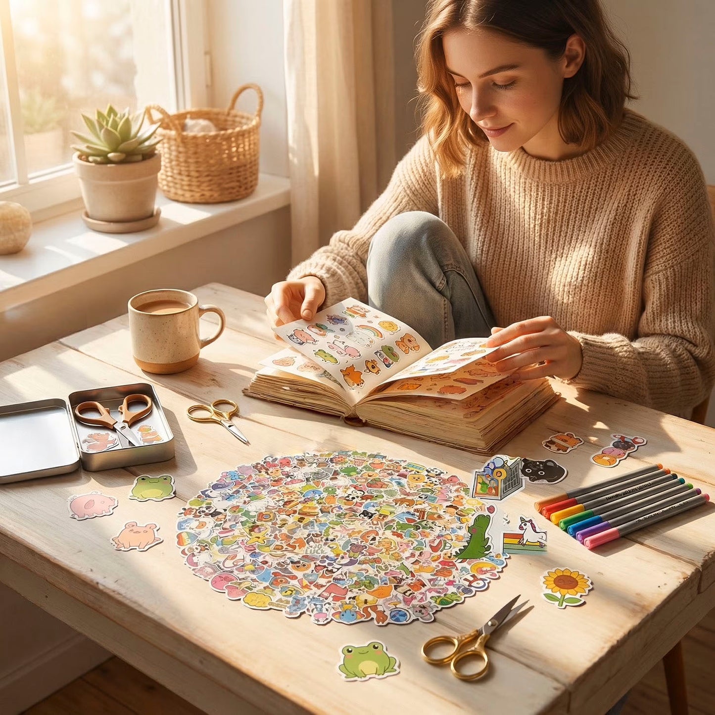 Kywib 300pcs Cute Cartoon Stickers for Kids & Teens, Waterproof Vinyl Stickers for Journals, Scrapbooks, Gift Wrapping, Laptops, Water Bottles