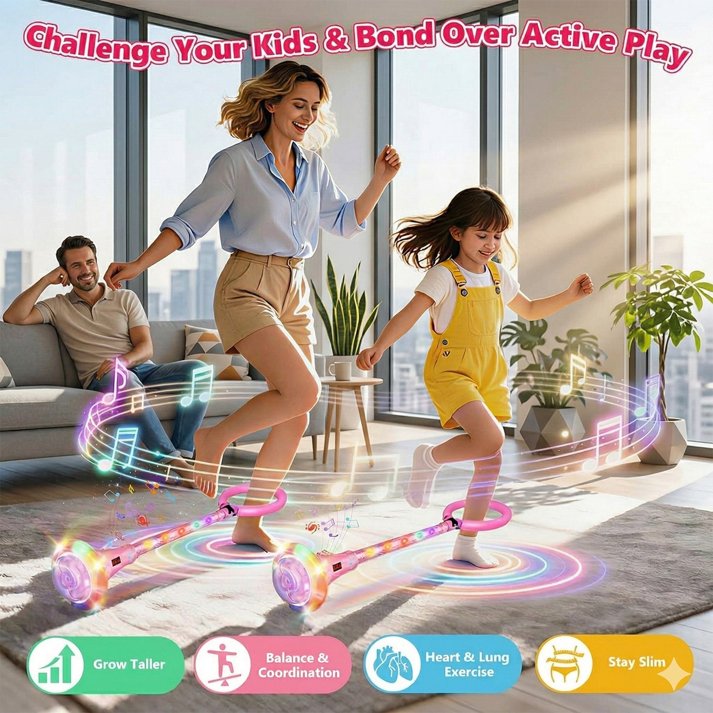 Kywib Smart Skip Ball with Bluetooth Music & LED Counter, Foldable Ankle Skip Toy for Kids, Birthday Gifts for Girls & Boys Age 5-12, Outdoor Active Game,Pink