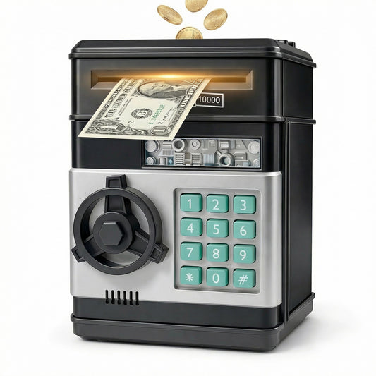 Kids Electronic Piggy Bank with Password Lock, Cash & Coins, Black