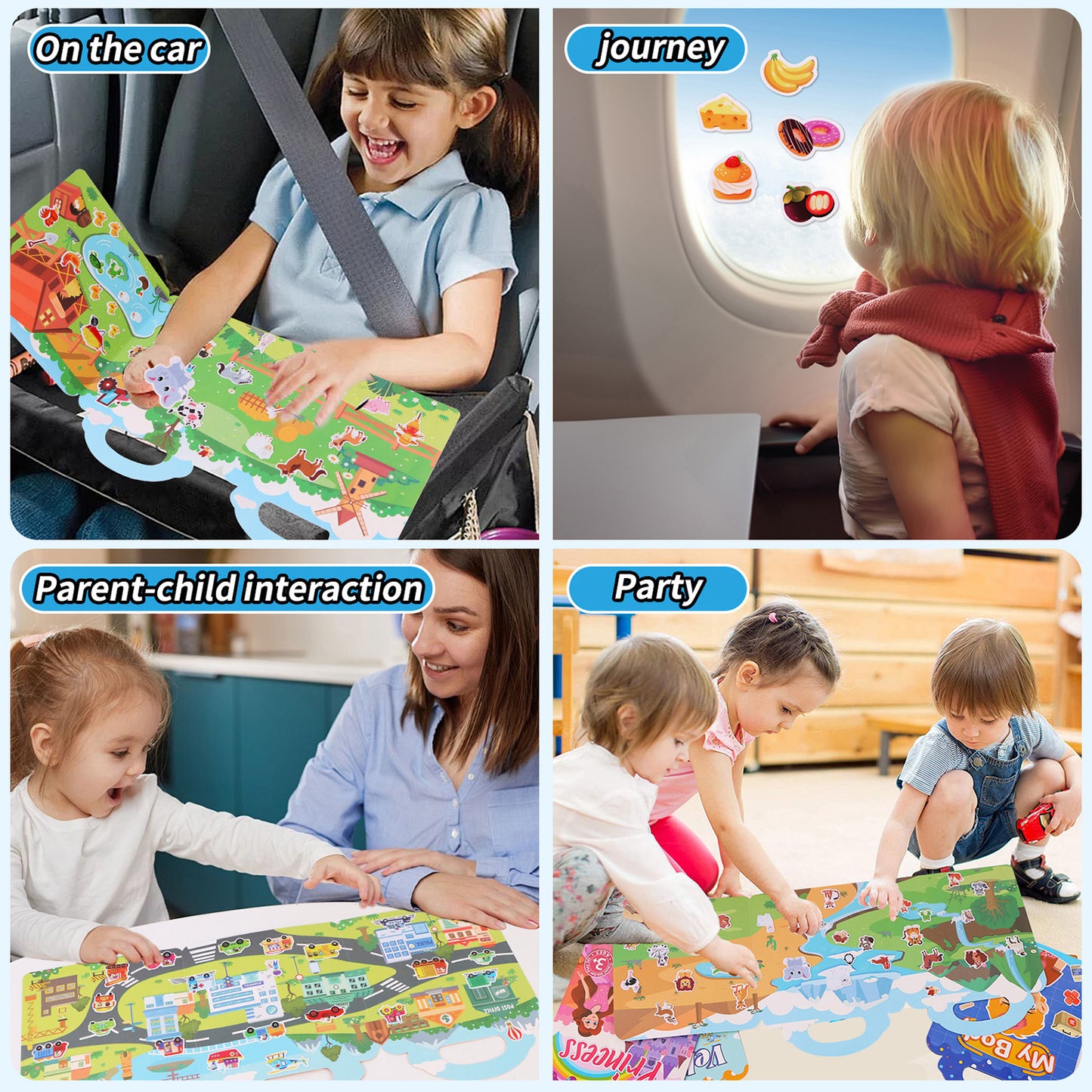 Kywib Reusable Sticker Books for Kids Ages 3+, 6 Pack Jelly Sticker Activity Books, Dinosaur, Space, Ocean and Vehicles Themes