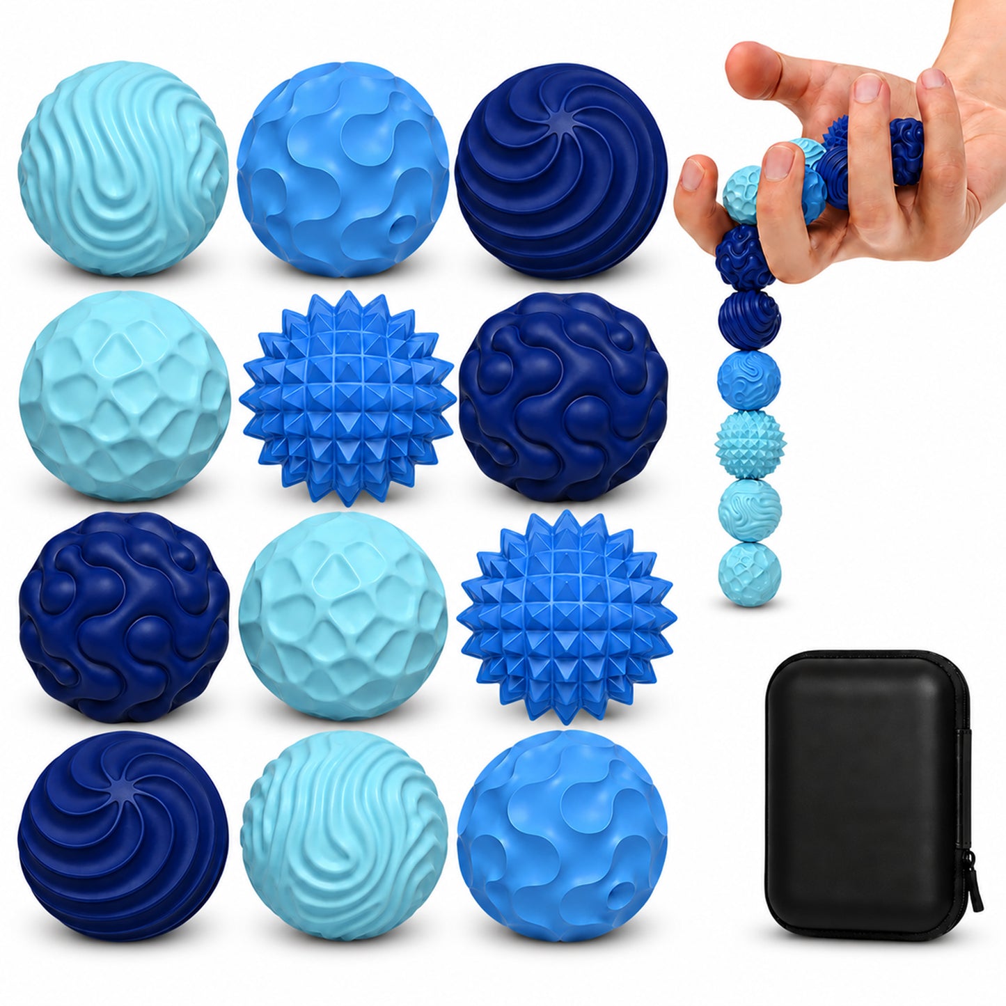 12PCS Magnetic Fidget Balls with Storage Case, Silicone Fidget Toys for Adults & Teens, Quiet Desk Stress Relief, Blue