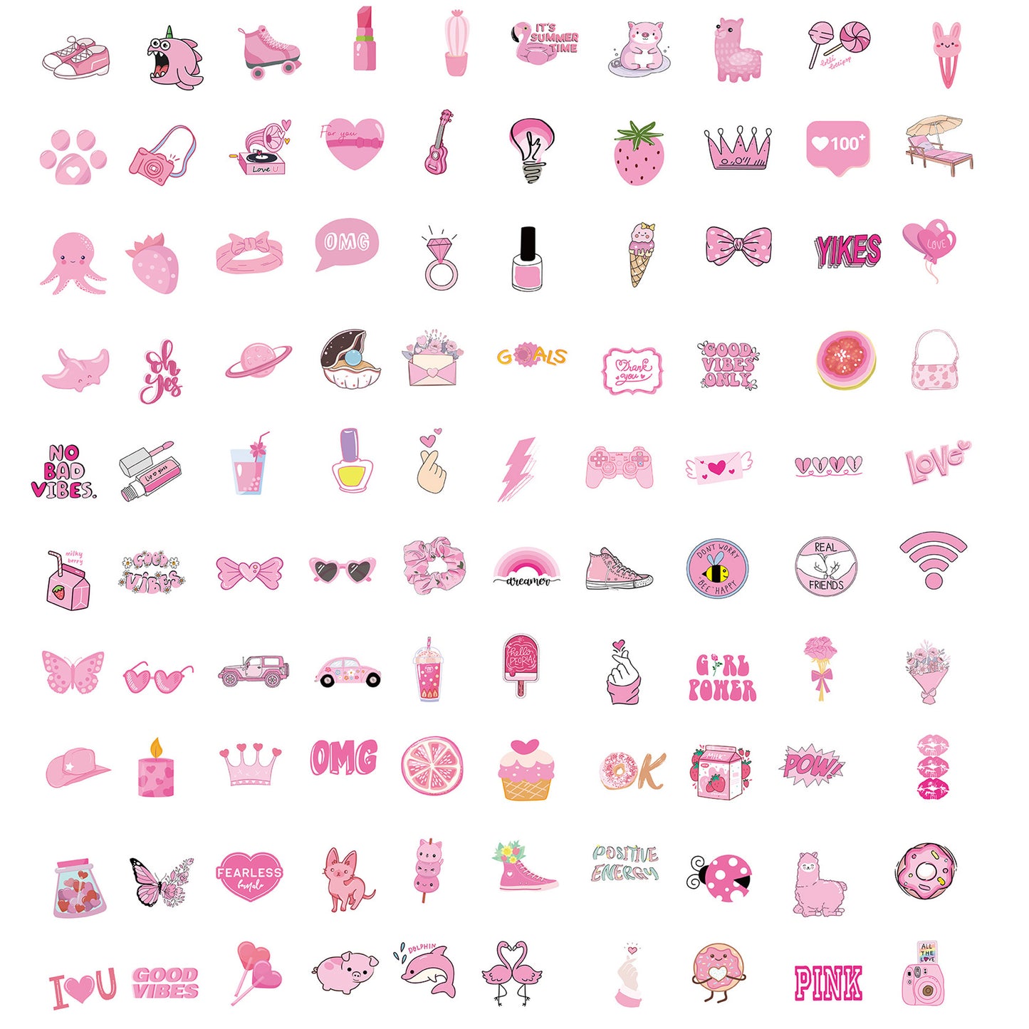 Kywib 300pcs Pink Aesthetic Vinyl Stickers, Waterproof Cute Sticker Pack for Laptop Water Bottle Luggage Skateboard, Scrapbook Journaling Party Decor