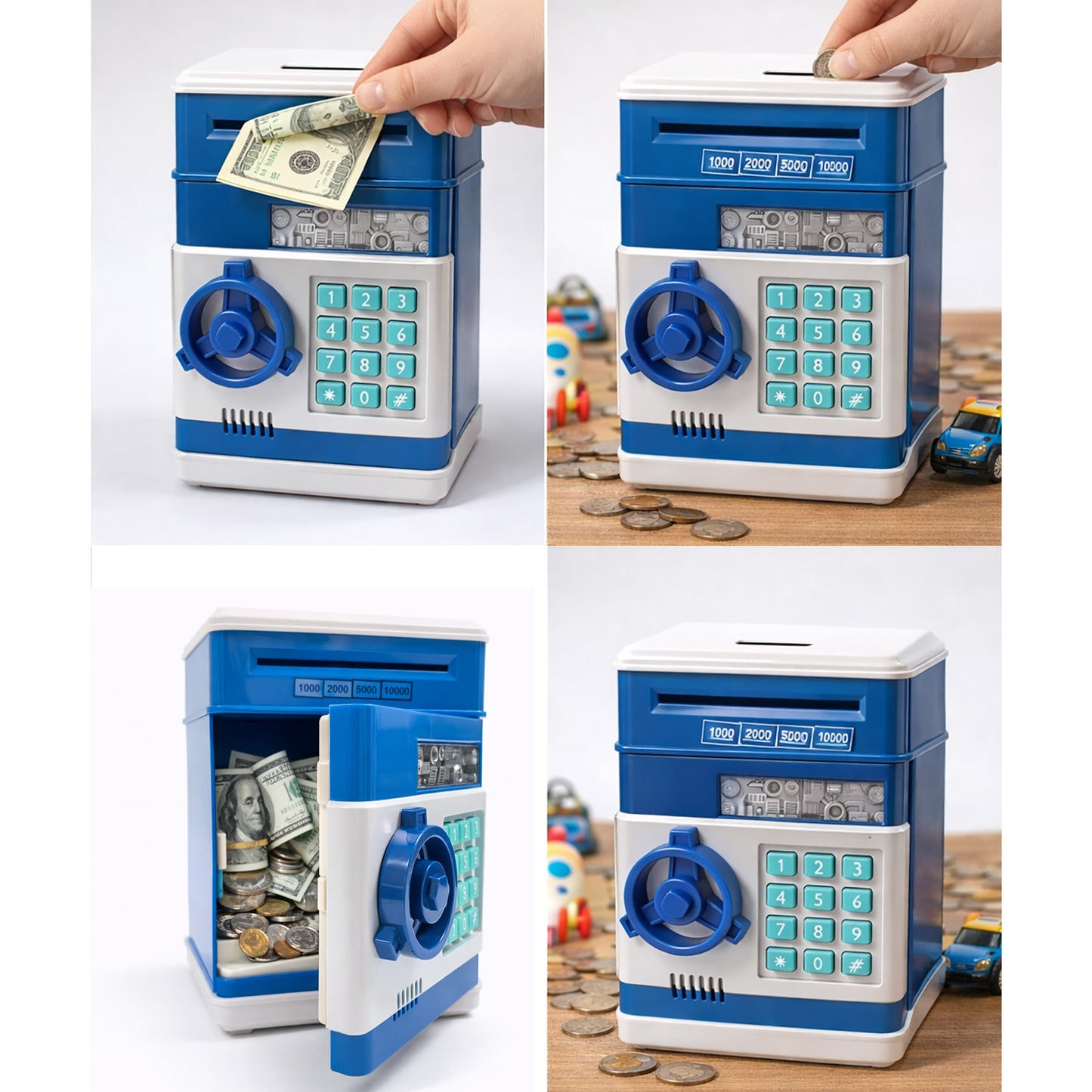 Kids Electronic Piggy Bank with Password Lock, Cash & Coins, Blue