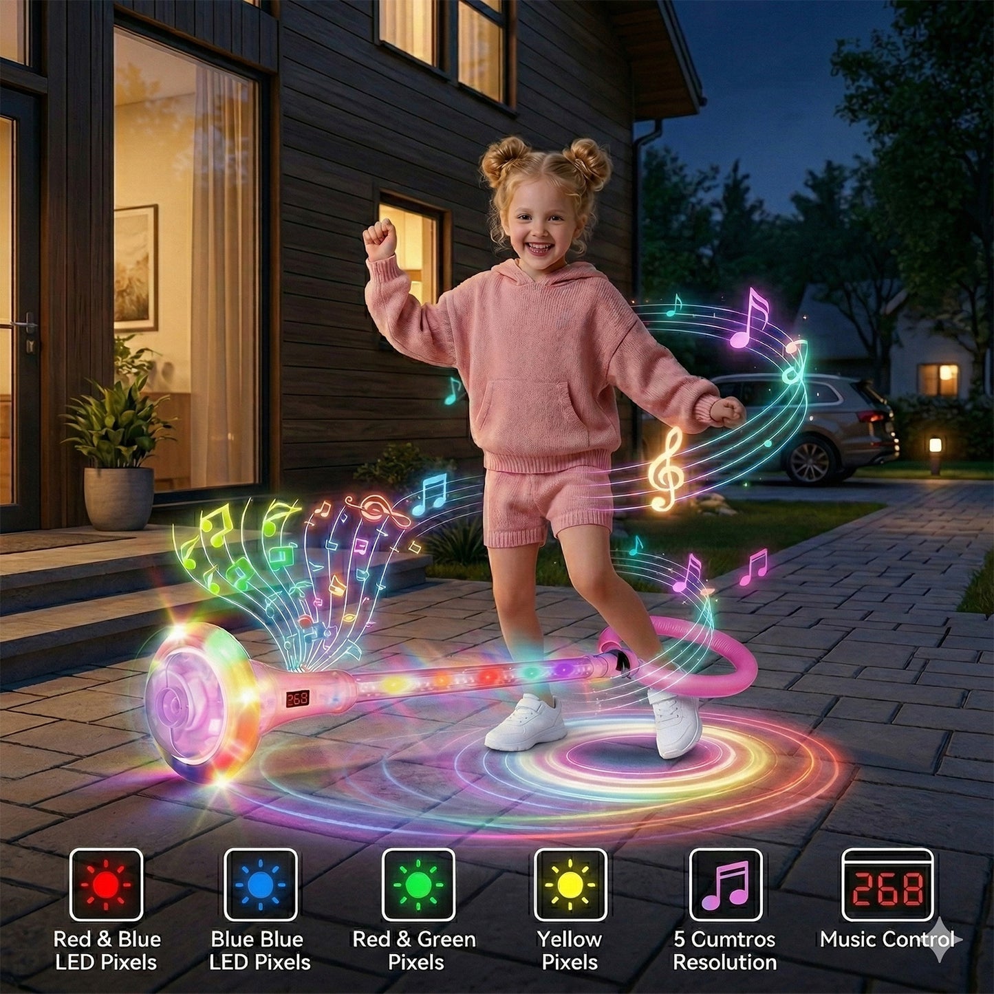 Kywib Smart Skip Ball with Bluetooth Music & LED Counter, Foldable Ankle Skip Toy for Kids, Birthday Gifts for Girls & Boys Age 5-12, Outdoor Active Game,Pink