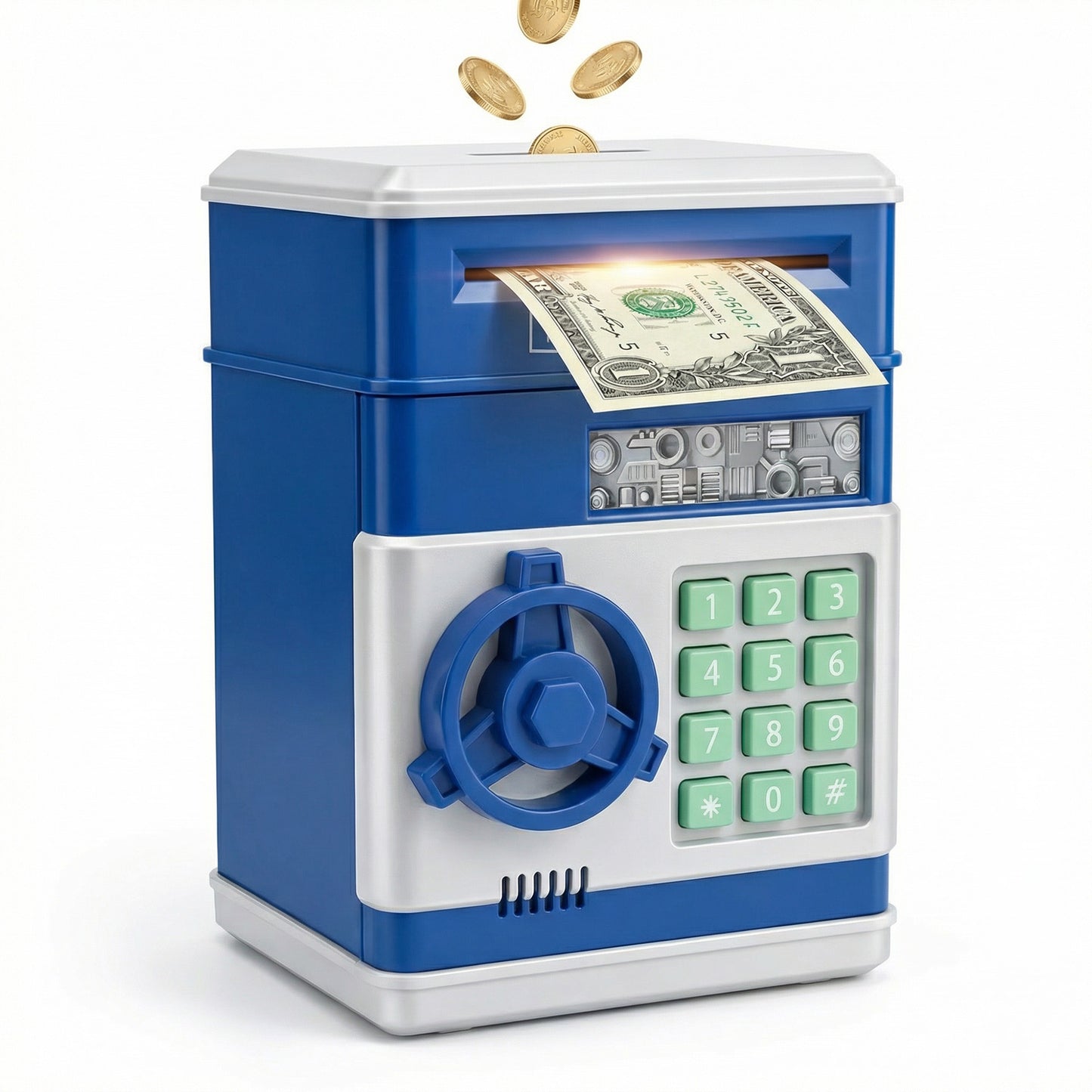 Kids Electronic Piggy Bank with Password Lock, Cash & Coins, Blue