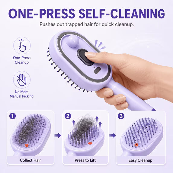 Electric Mist Spray Hair Brush, Self-Cleaning Air Cushion Massage Comb, Rechargeable Detangling Brush for Frizz Control, Wet & Dry Hair