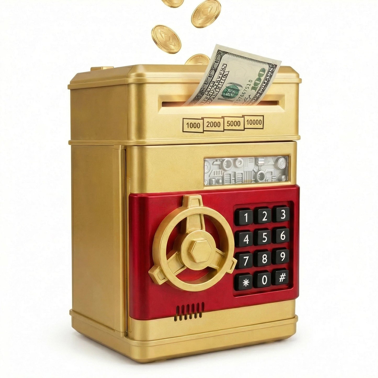 Kids Electronic Piggy Bank with Password Lock, Cash & Coins, Gold