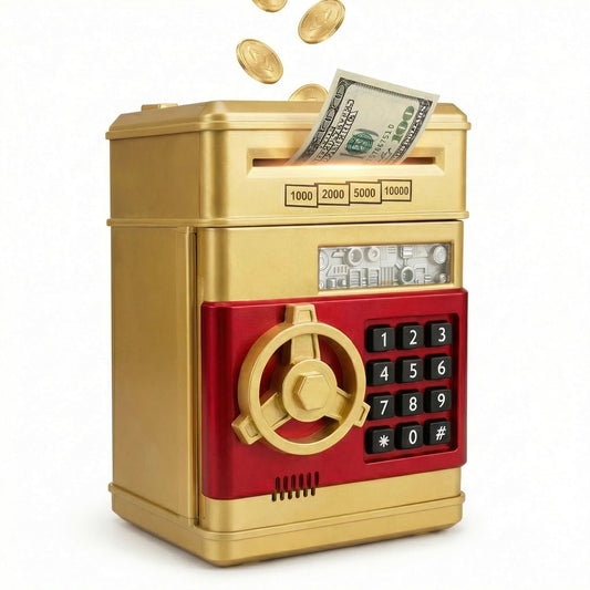 Kids Electronic Piggy Bank with Password Lock, Cash & Coins, Gold