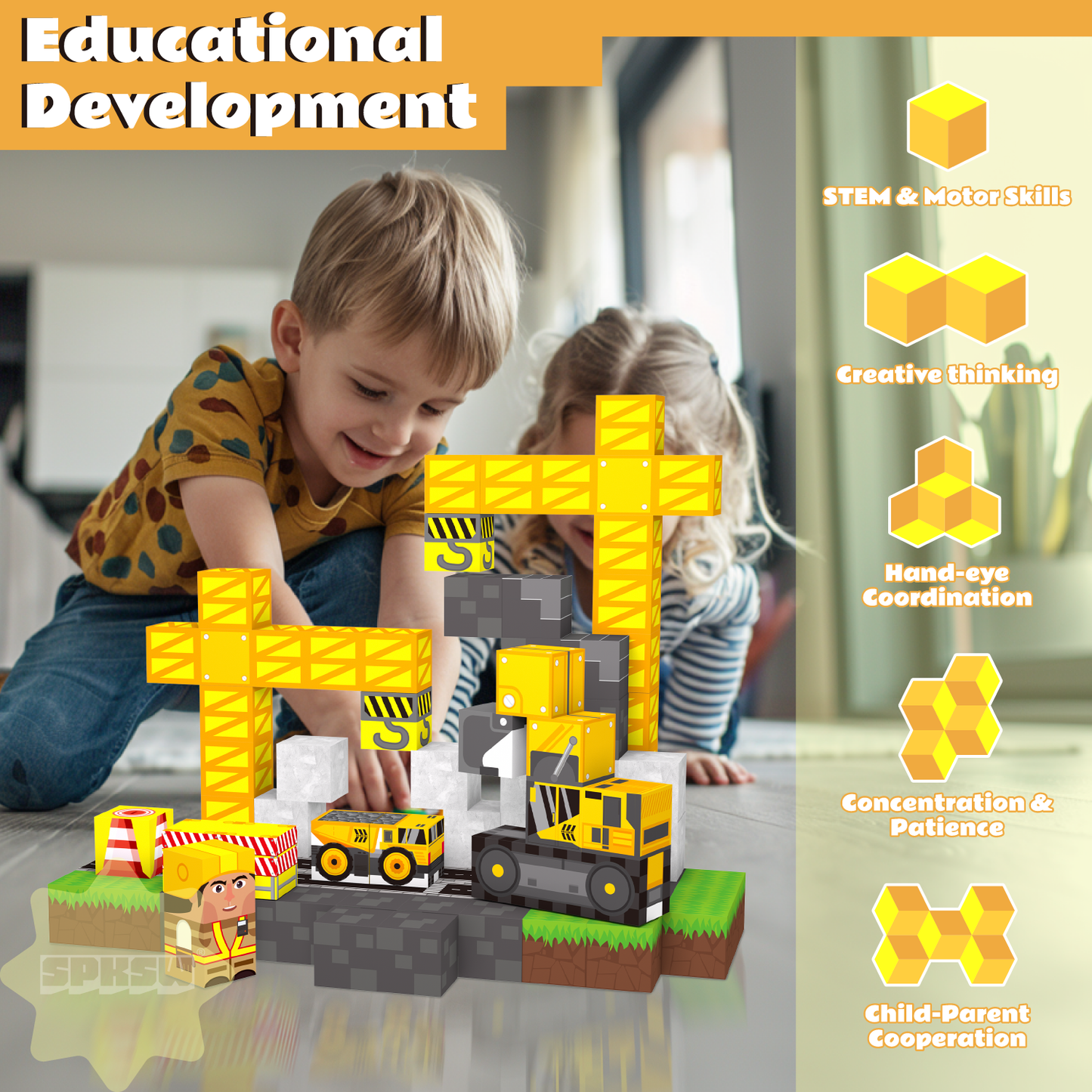 100 Piece Magnetic Building Blocks Set for Kids Construction Toy with Trucks and Roads STEM Building Cubes Birthday Gift for Boys Girls Ages 3+