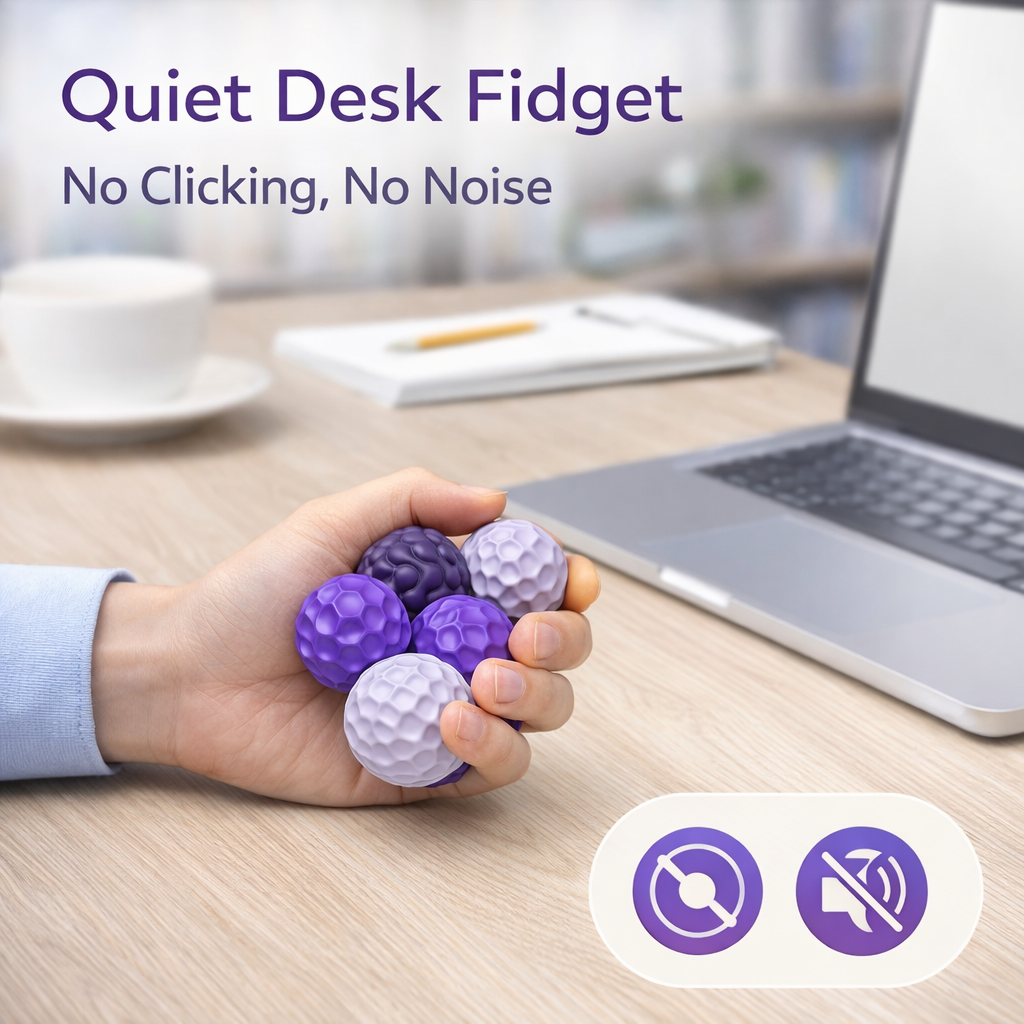Magnetic Fidget Balls 12PCS (2 Sets), Quiet Silicone Sensory Desk Fidgets,, Includes Carry Case, Purple