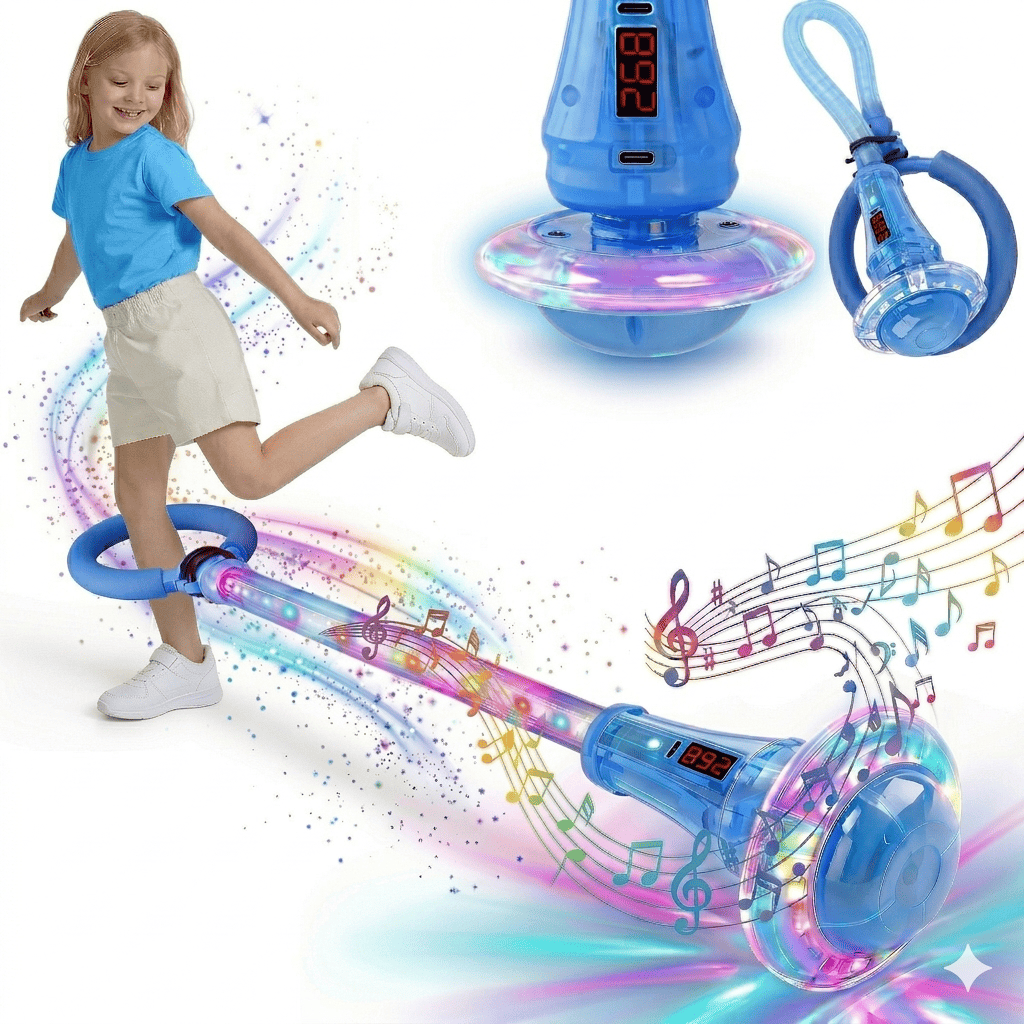 Kywib Smart Skip Ball with Bluetooth Music & LED Counter, Foldable Ankle Skip Toy for Kids, Birthday Gifts for Girls & Boys Age 5-12, Outdoor Active Game，Blue