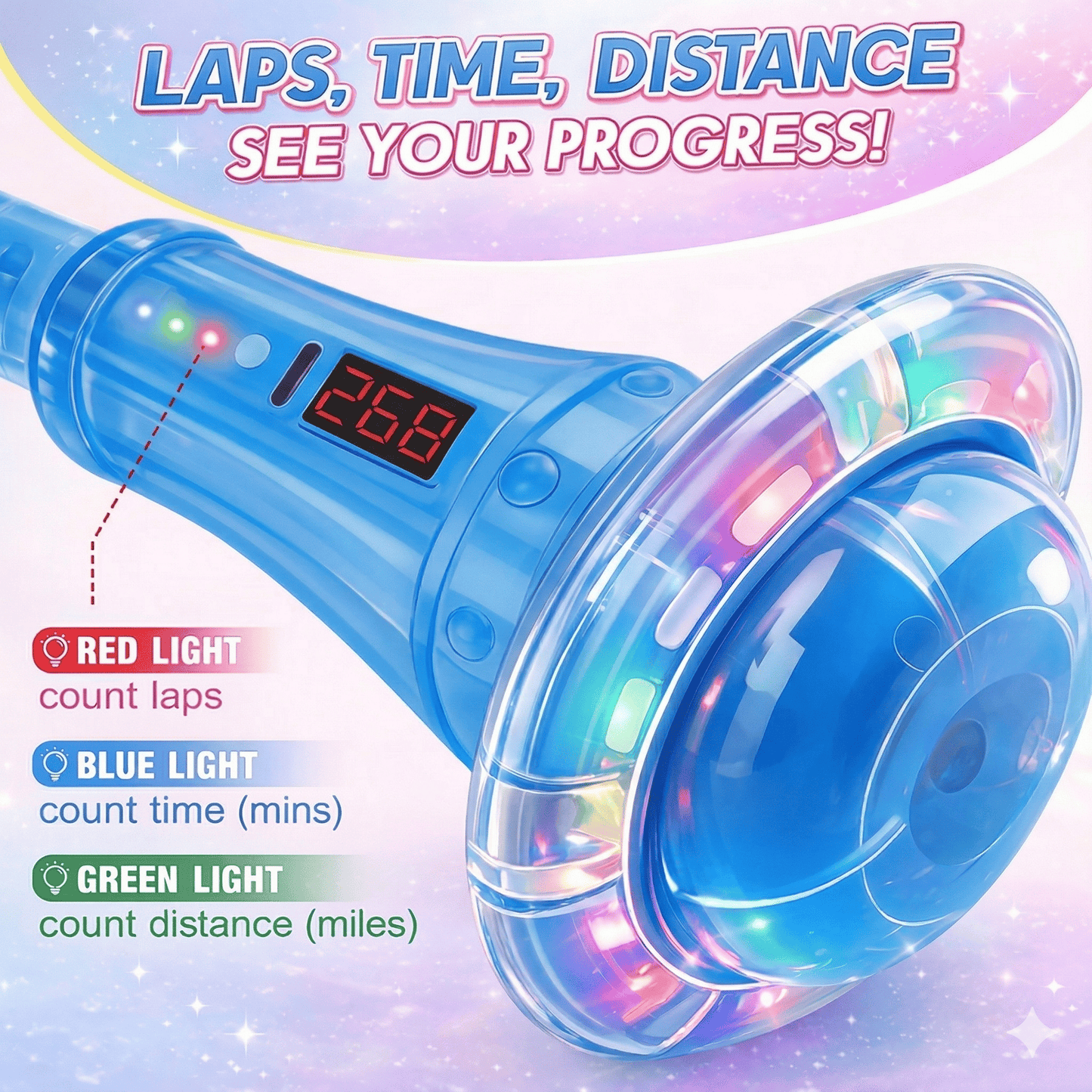 Kywib Smart Skip Ball with Bluetooth Music & LED Counter, Foldable Ankle Skip Toy for Kids, Birthday Gifts for Girls & Boys Age 5-12, Outdoor Active Game，Blue