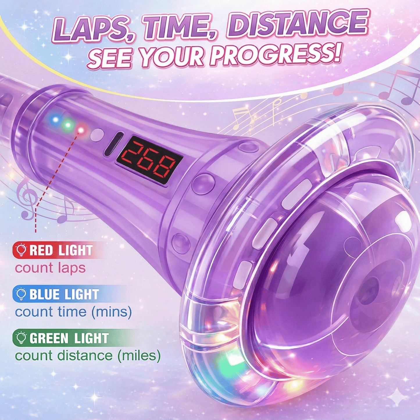 Kywib Smart Skip Ball with Bluetooth Music & LED Counter, Foldable Ankle Skip Toy for Kids, Birthday Gifts for Girls & Boys Age 5-12, Outdoor Active Game,Purple