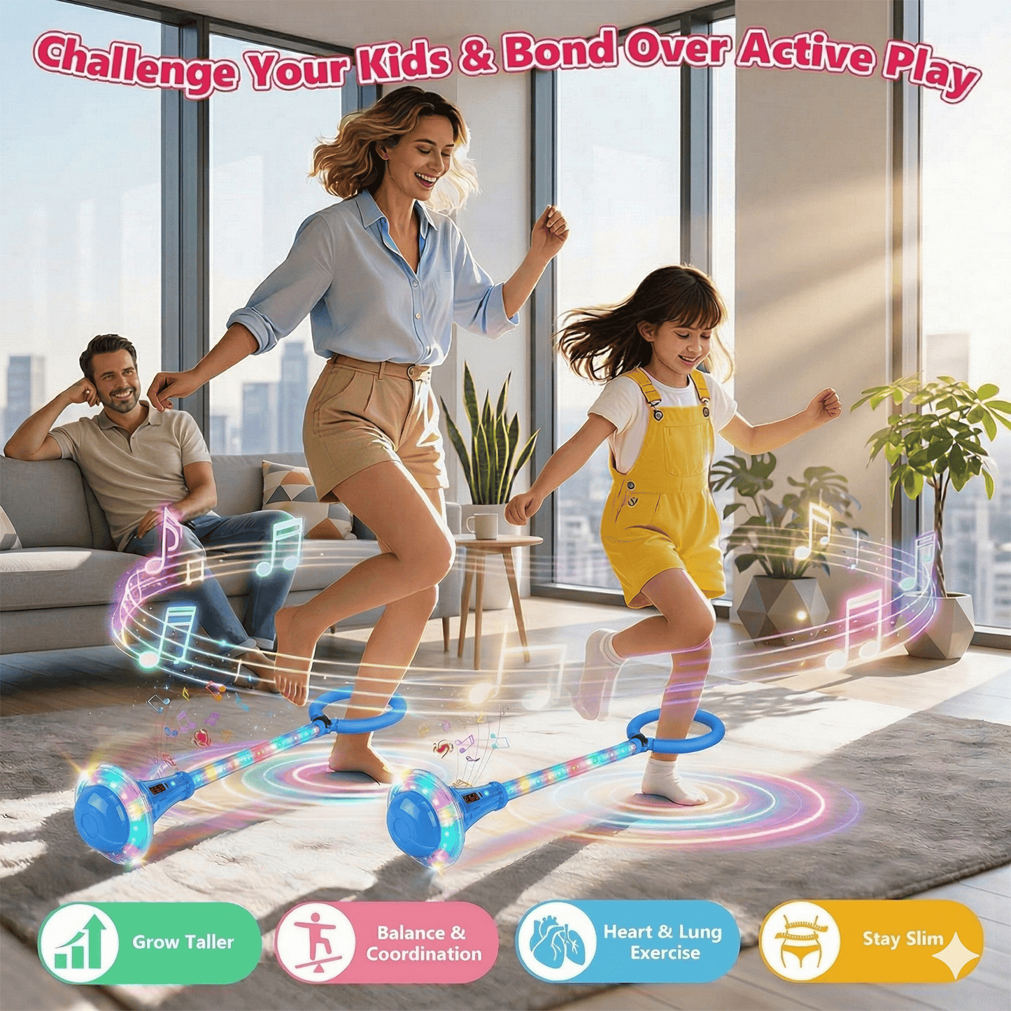 Kywib Smart Skip Ball with Bluetooth Music & LED Counter, Foldable Ankle Skip Toy for Kids, Birthday Gifts for Girls & Boys Age 5-12, Outdoor Active Game，Blue
