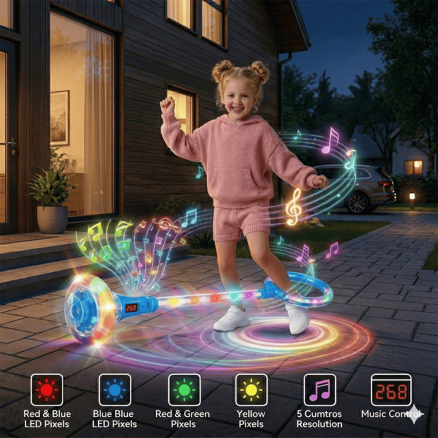 Kywib Smart Skip Ball with Bluetooth Music & LED Counter, Foldable Ankle Skip Toy for Kids, Birthday Gifts for Girls & Boys Age 5-12, Outdoor Active Game，Blue