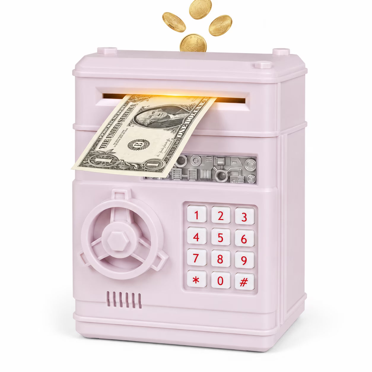 Kids Electronic Piggy Bank with Password Lock, Cash & Coins, Light Pink