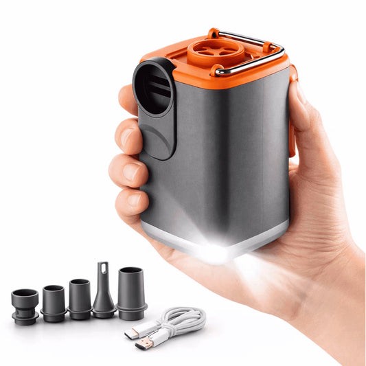 Portable Air Pump for Inflatables, Rechargeable Air Mattress Pump with Vacuum & LED Light, 5 Nozzles, Type-C Mini Electric Pump for Camping Travel Pool Floats