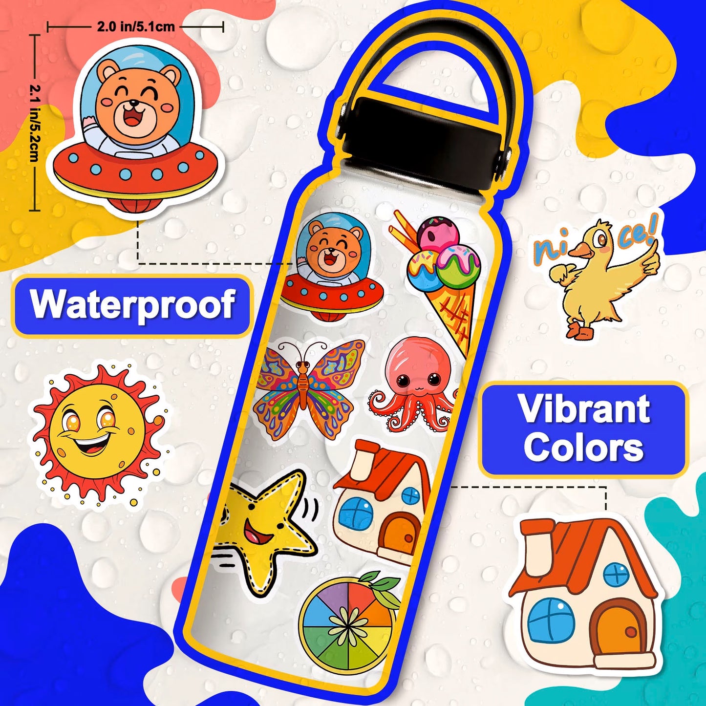 Kywib 300pcs Cute Cartoon Stickers for Kids & Teens, Waterproof Vinyl Stickers for Journals, Scrapbooks, Gift Wrapping, Laptops, Water Bottles