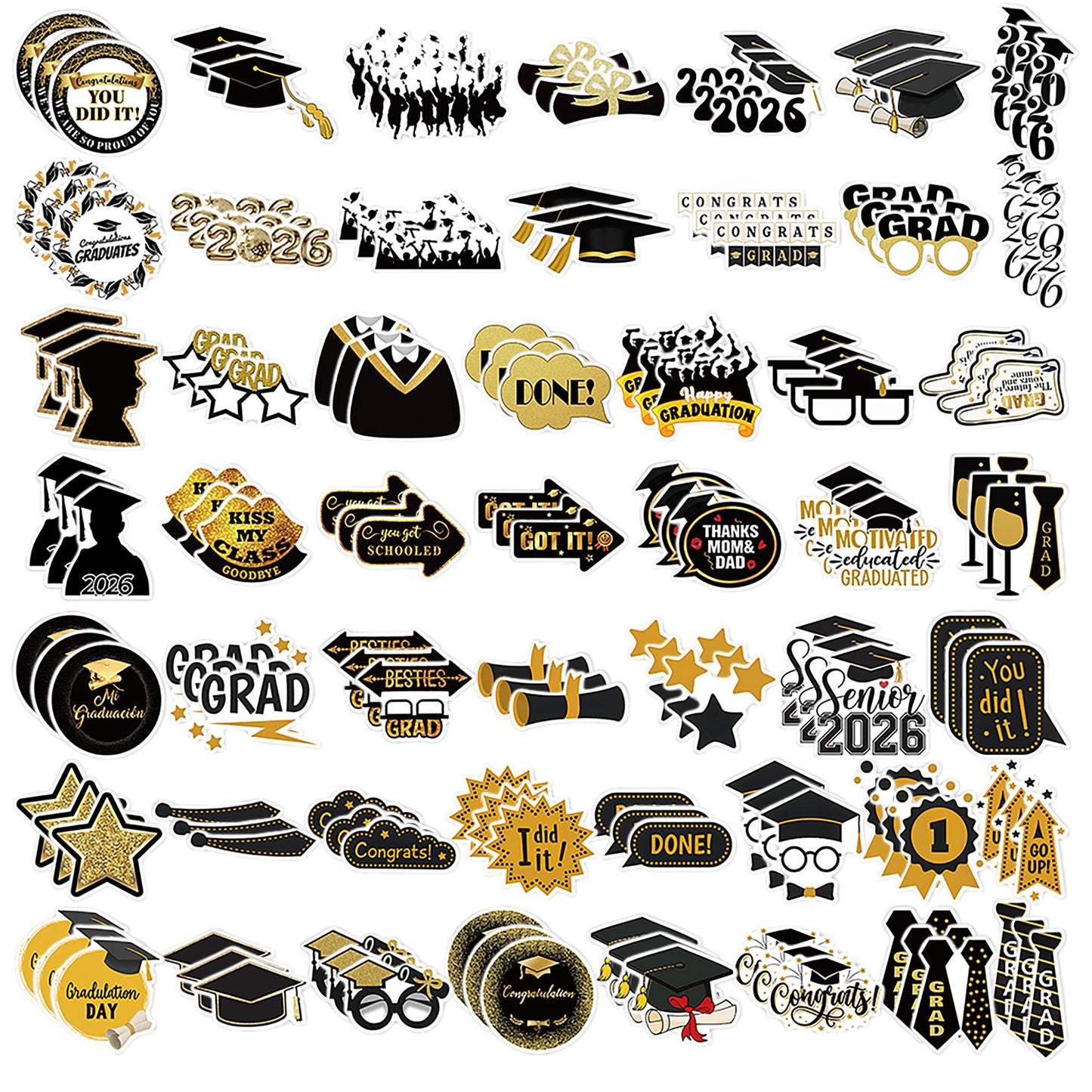 Class of 2026 Graduation Sticker Pack, 150pcs Waterproof Fade-Resistant PP Stickers, Cute Congrats Decals for Laptops Water Bottles Journals