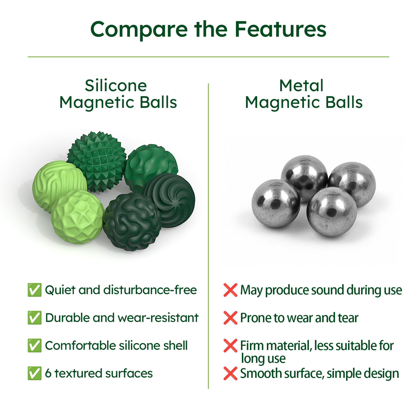 12PCS Magnetic Fidget Balls with Storage Case, Silicone Fidget Toys for Adults & Teens, Quiet Desk Stress Relief, Green