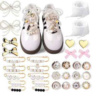 32 piece silver shoe charms kit with metal chains for boots and sneakers