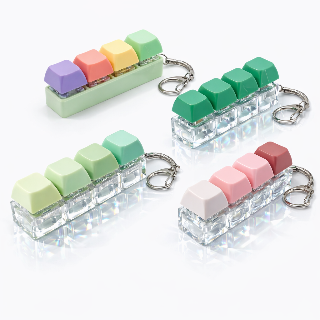 4 pack clicky key press fidget keychains, mini 4 key keyboard keycap keychain set, assorted colors, clip on bag & keys 4 pack clicky key press fidget keychains, mini 4 key keyboard keycap keychain set, assorted colors, clip on bag & keys