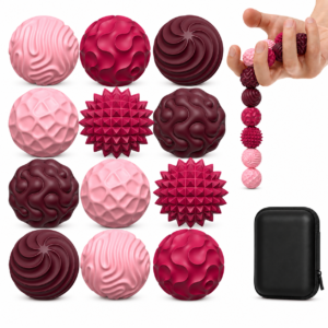 12pcs textured magnetic fidget balls with case, silicone fidget toys for adults & teens, desk stress relief, pink