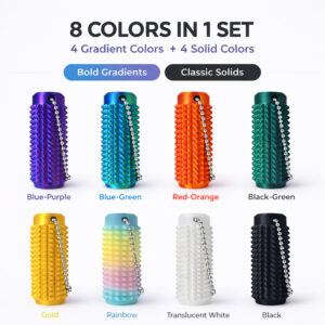 little ouchies spiky sensory fidget keychain set, 8 pack 3d printed textured grippie, quiet pocket fidgets for focus & restless hands, assorted colors